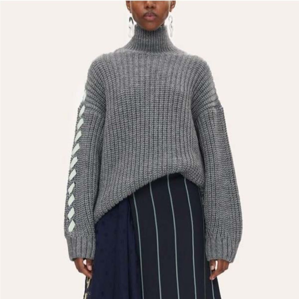 STINE GOYA Sugsi Fisherman Gray  Melange Sweater Puffy Sleeve Made In Italy Sz S